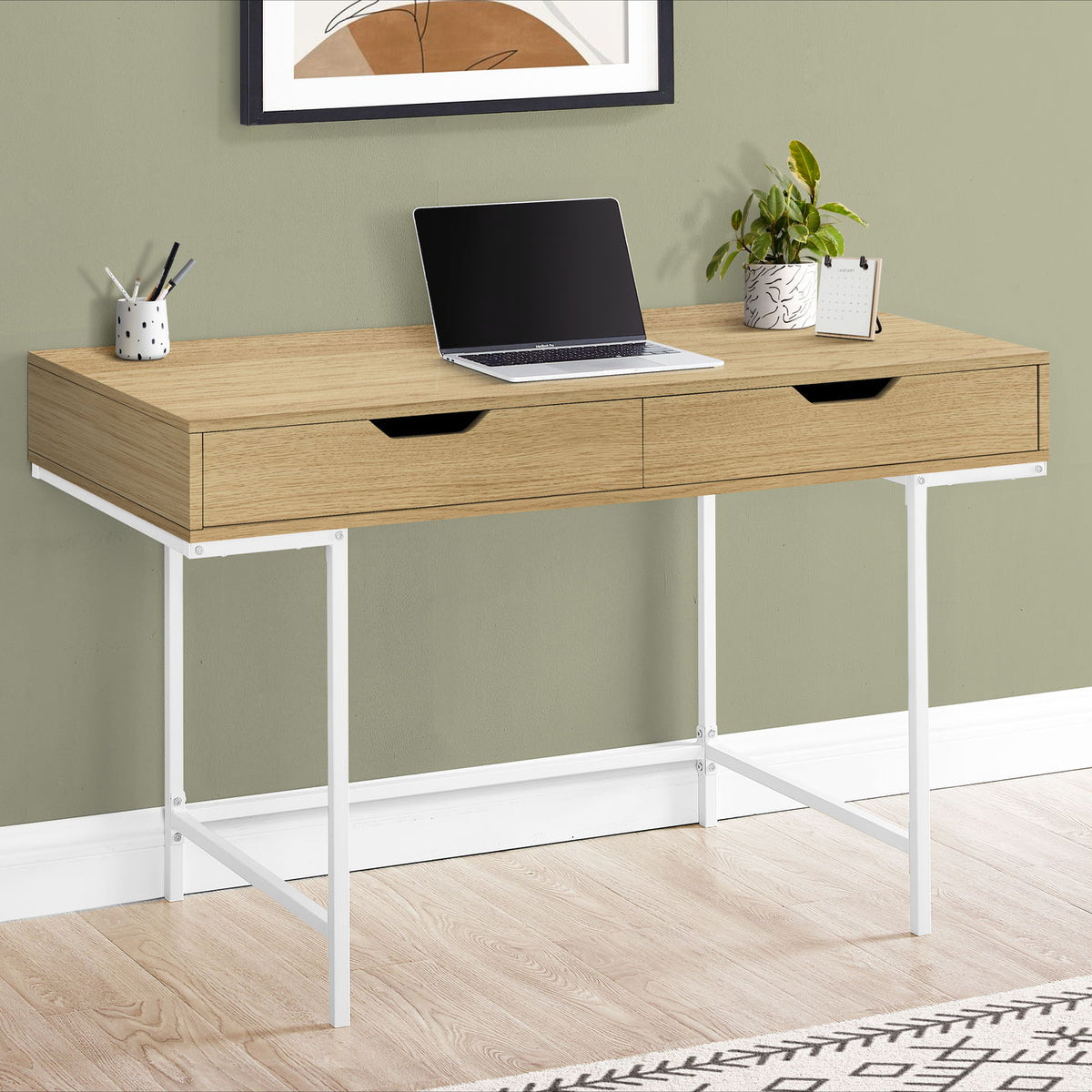 Computer Desk For Home Office, Storage Drawers, Marble Look Contemporary & Modern