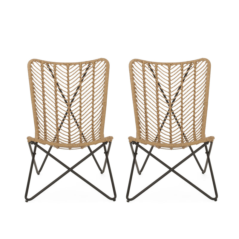 Wicker Chair With Geometric Cross Base, (Set of 2) - Light Brown