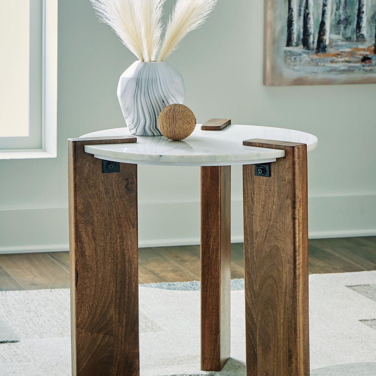 Isanti - White / Brown - Round End Table