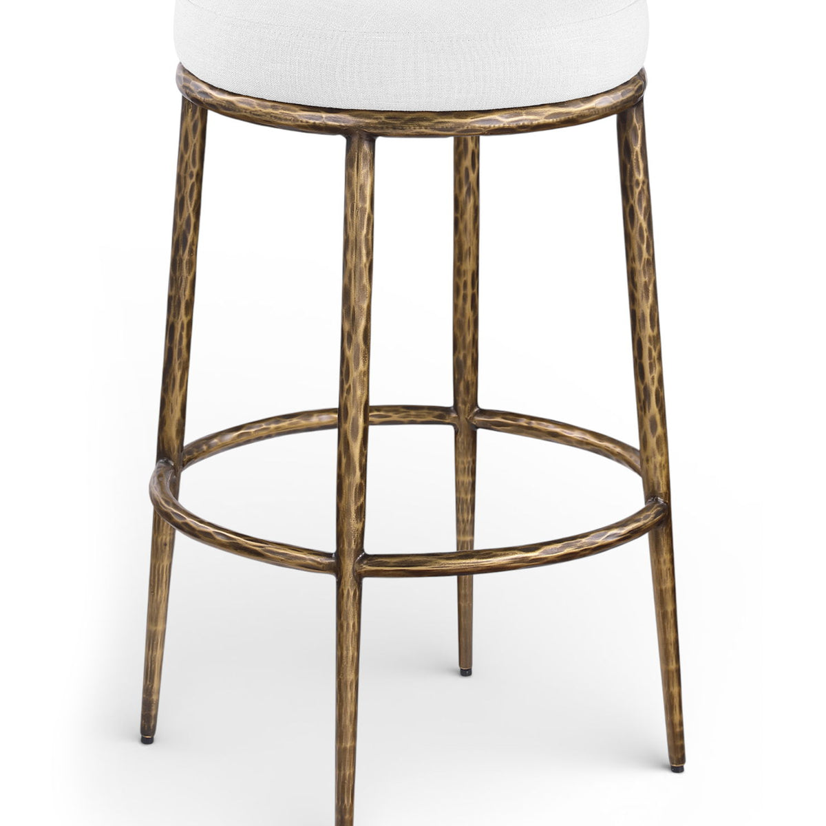 Ferro - Performance Fabric Upholstered Backless Bar Stool - Antique Brass