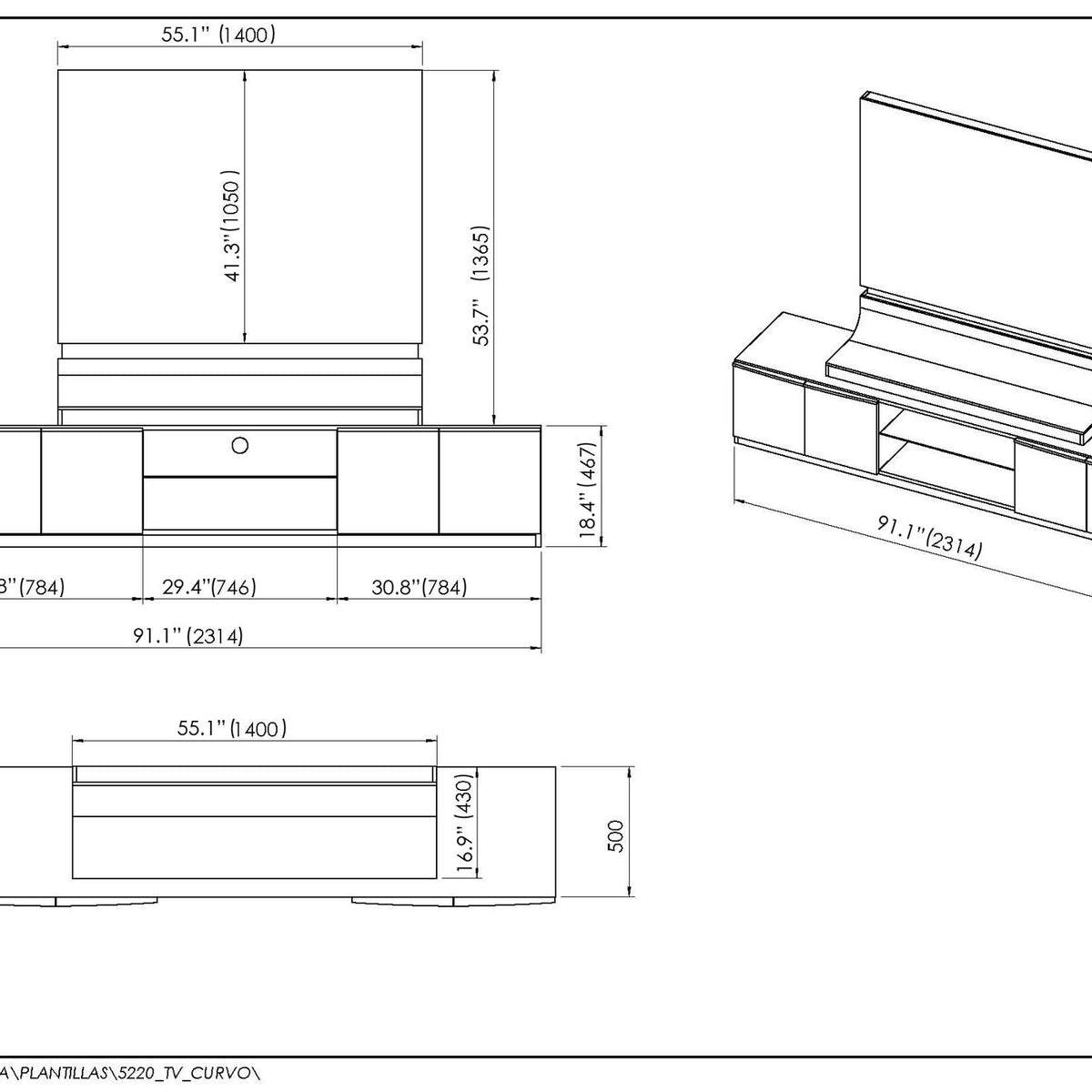 Granada - TV Base With Panel - White