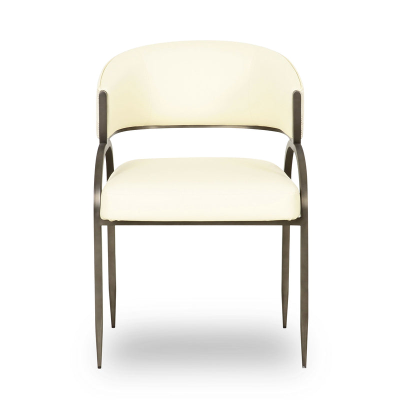 Tatum - Vegan Leather And 2-Tone Jacquard Dining Chair - Cream