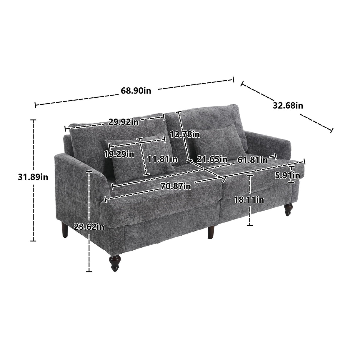Mid Century Modern Chenille Fabric Loveseat Sofa, 2 Seat Upholstered Couch