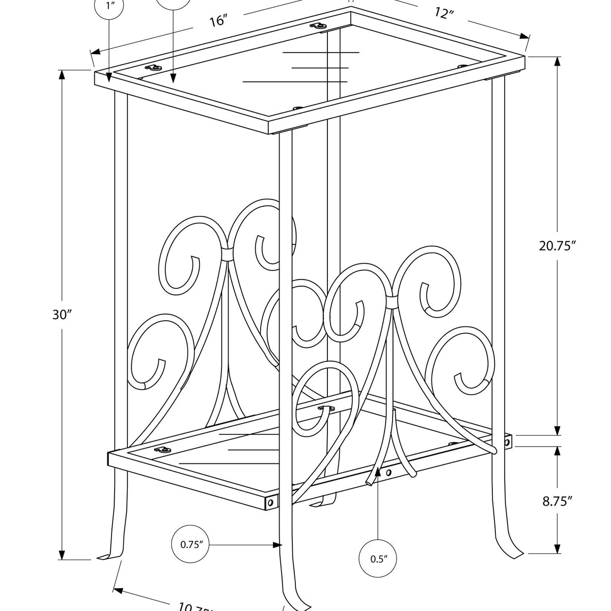 Accent Table, Side Tempered Glass, Transitional - Silver