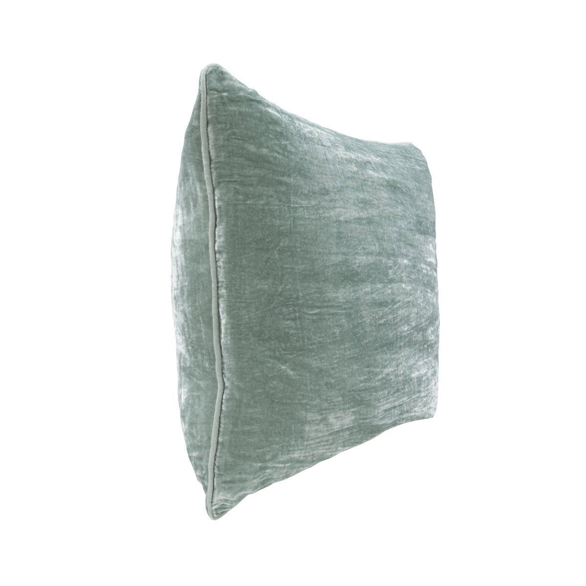 22x22 square pillow in pale aqua textured fabric, side view