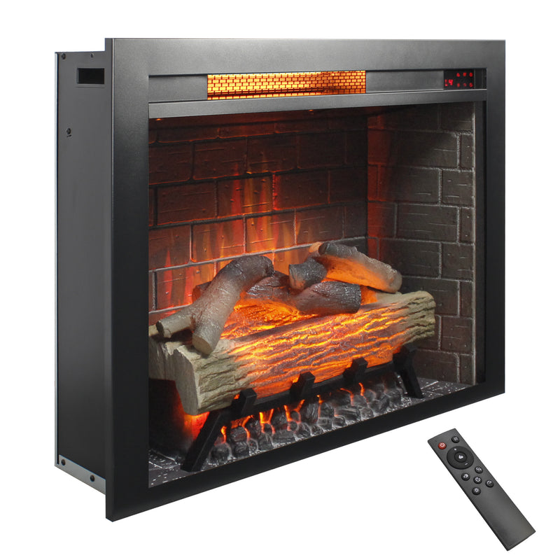 28 inch Infrared Electric Fireplace Insert, Touch Panel Home Decor Heater, Smokeless Firebox With fixed Trim Kit, With Crackling Sound