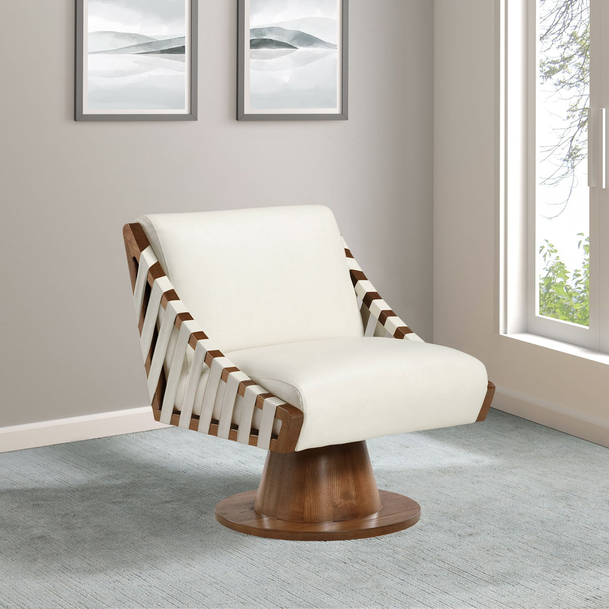 Millwin - Swivel Accent Chair With Brown Base