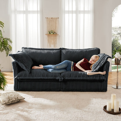 2-Seater Slipcovered Corduroy Sofa - Gray Corduroy