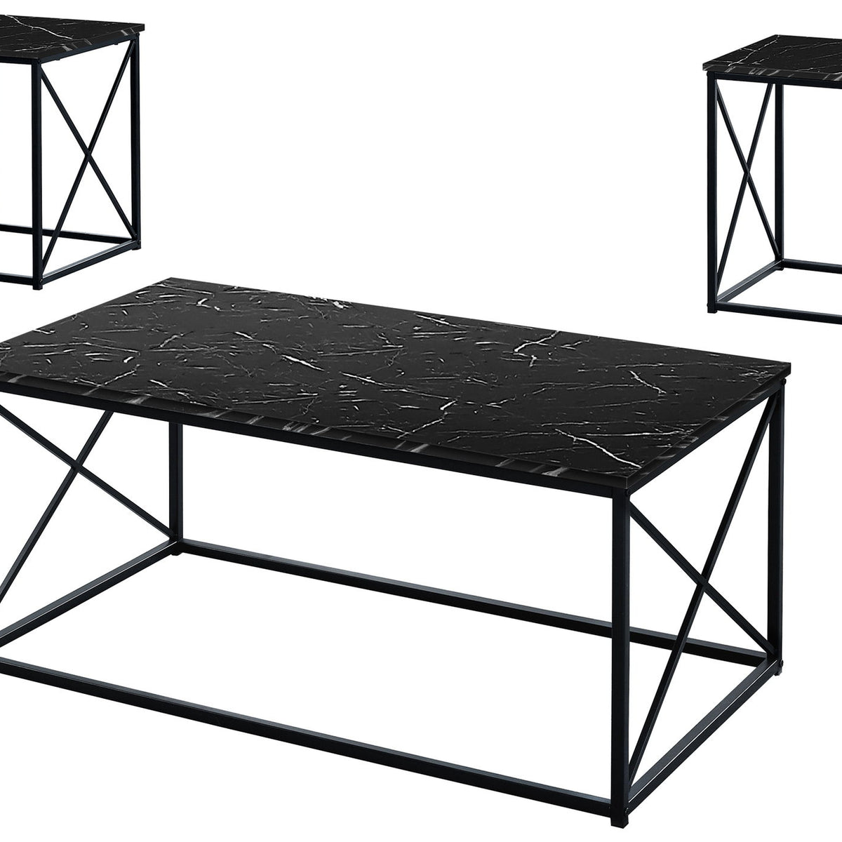 Table Set, Coffee, End, Side, Accent, Living Room, Marble Look Laminate, Contemporary & Modern (Set of 3)