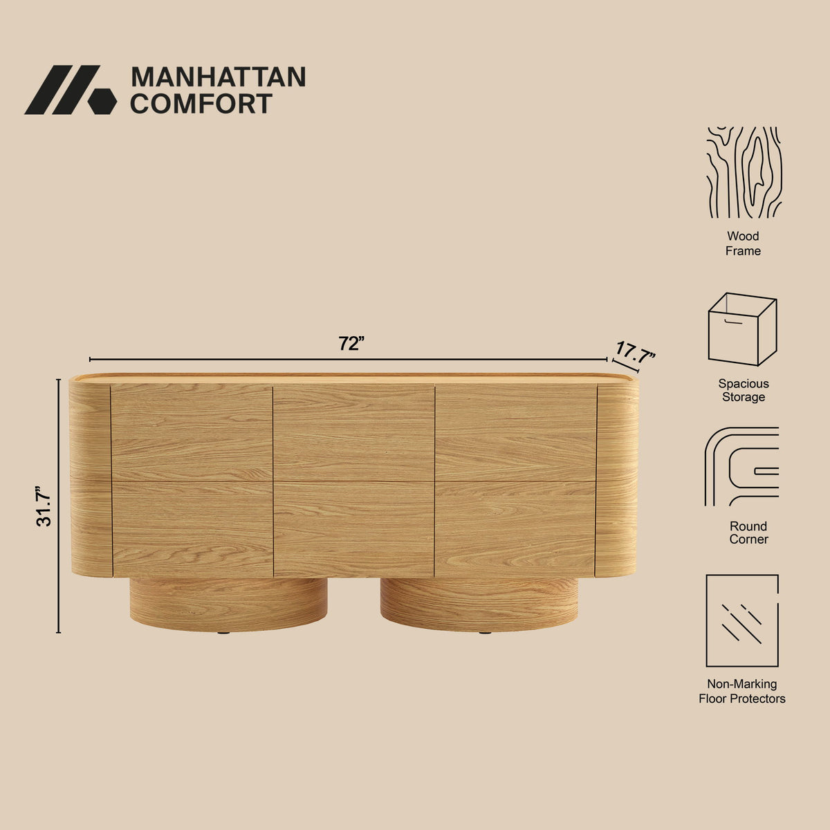 Solis - Solid Wood Sideboard (3-Door) - Natural