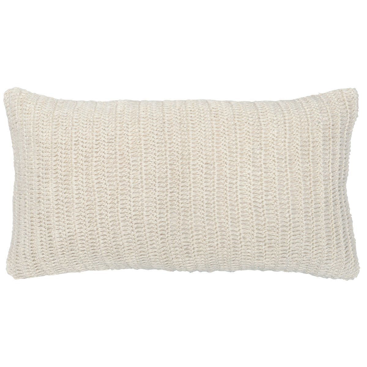 Ivory woven rectangular lumbar pillow with raised knit stripes
