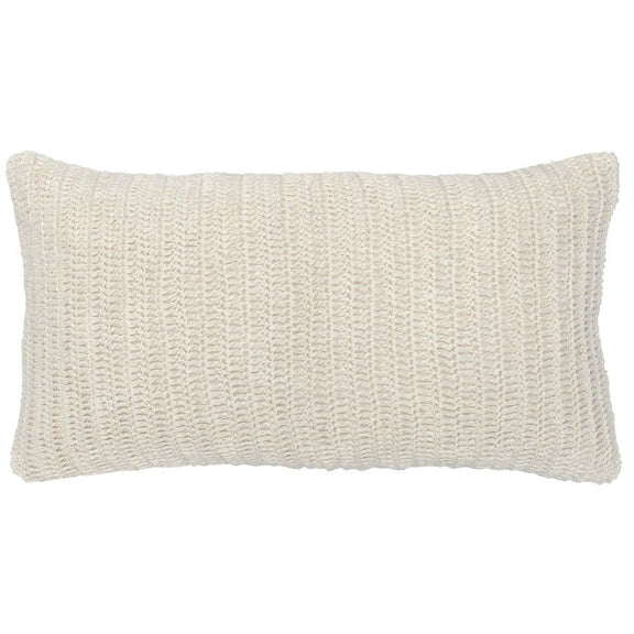 Ivory woven rectangular lumbar pillow with raised knit stripes