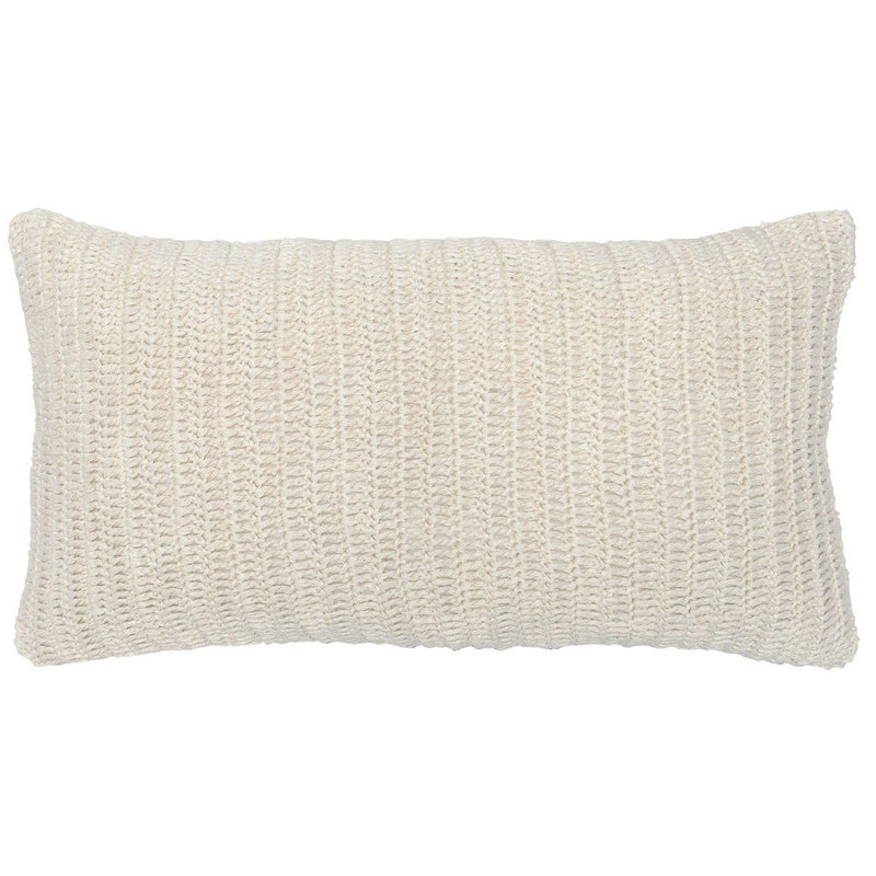 Ivory woven rectangular lumbar pillow with raised knit stripes