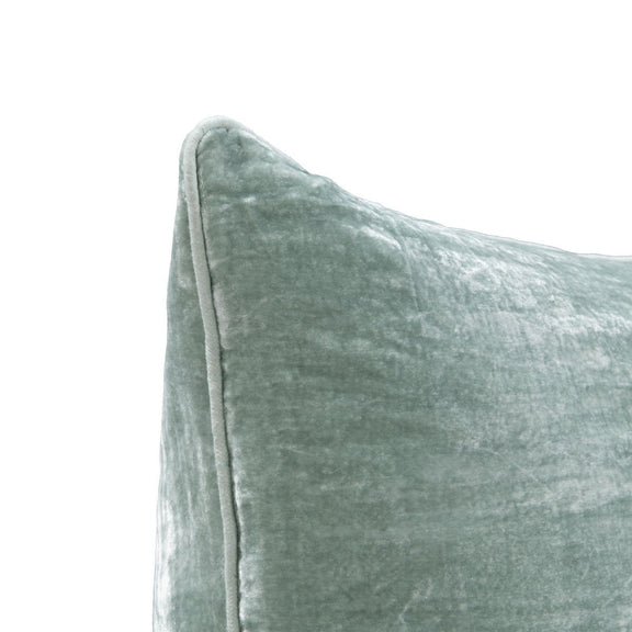 22 x 22-inch pillow cover, light teal, with edge piping and velvety texture
