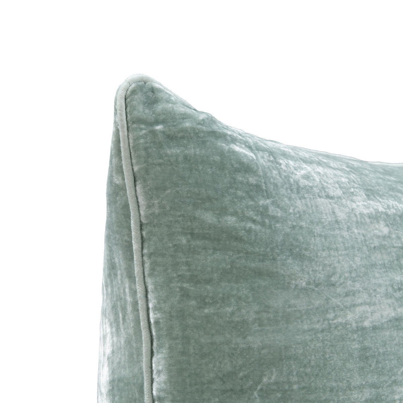 22 x 22-inch pillow cover, light teal, with edge piping and velvety texture