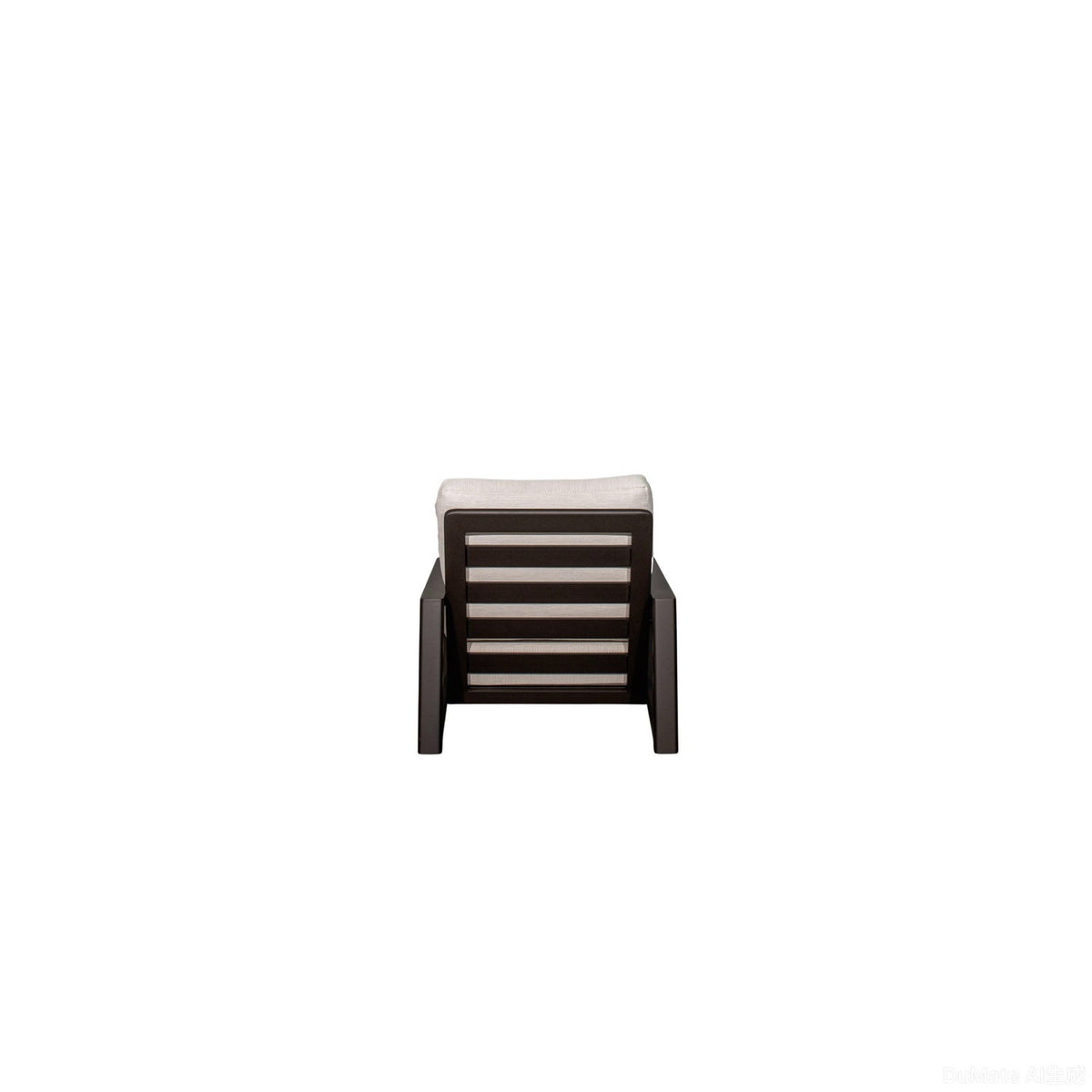 Dark espresso lounge chair with gray upholstered back and seat