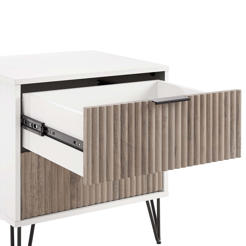 Manhattan Dumbo - Fluted 2-Drawer Nightstand With White Frame
