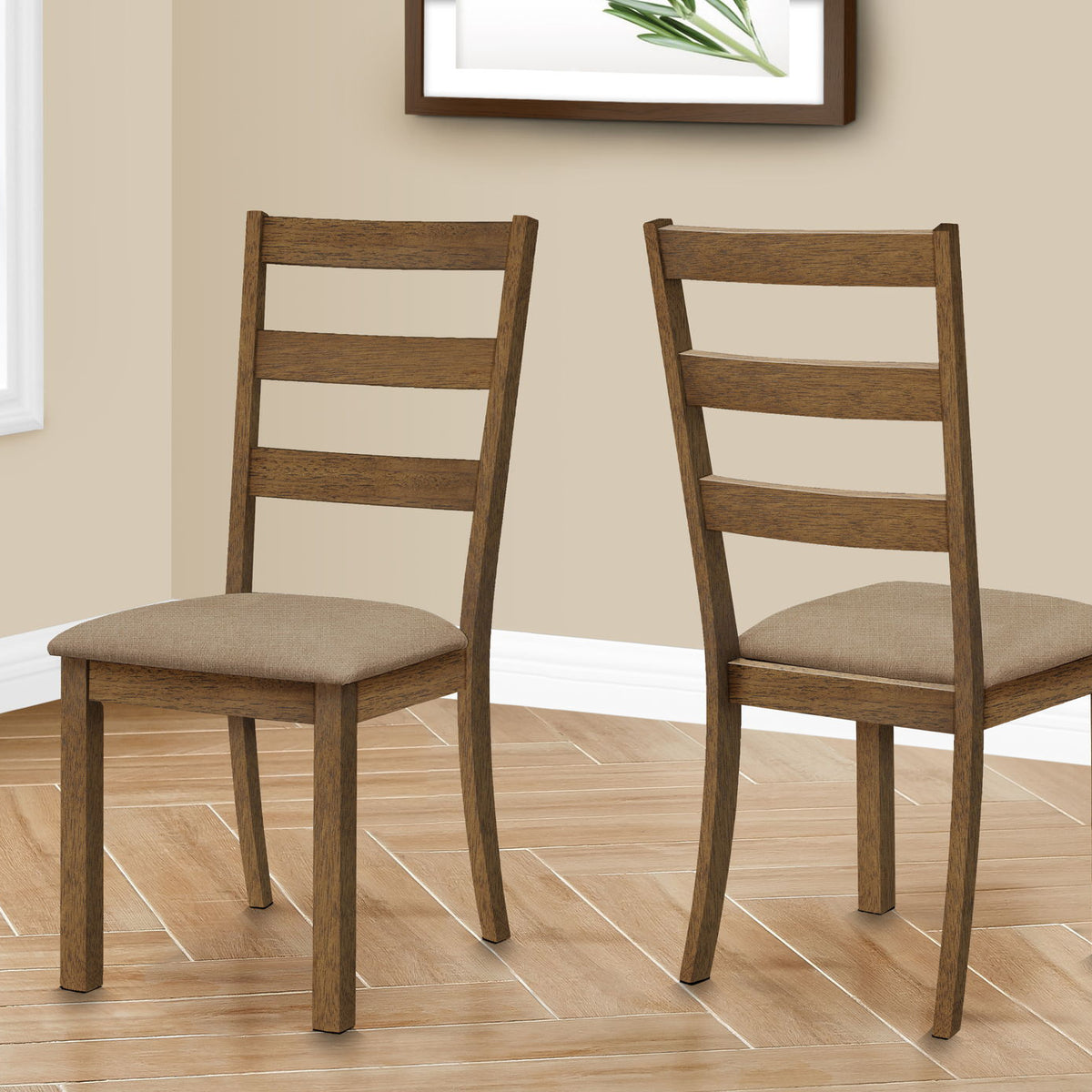 Dining Chair, Side, Upholstered For Dining Room, Transitional (Set of 2) - Beige