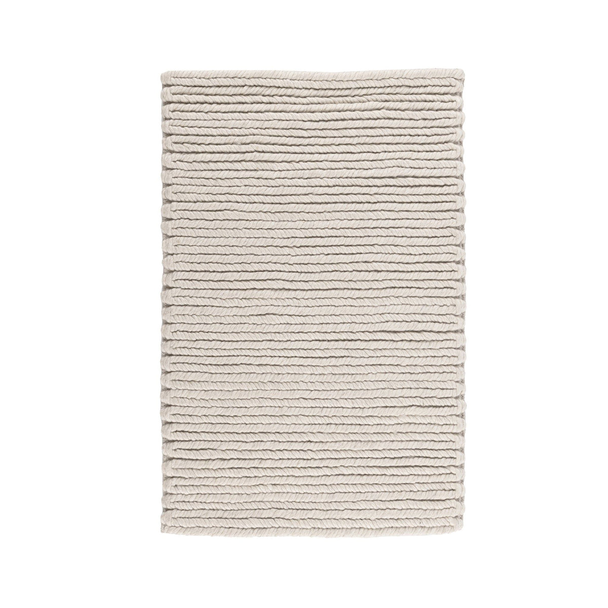 Dawson rug folded view in light cream with horizontal ribbed texture and neat edges