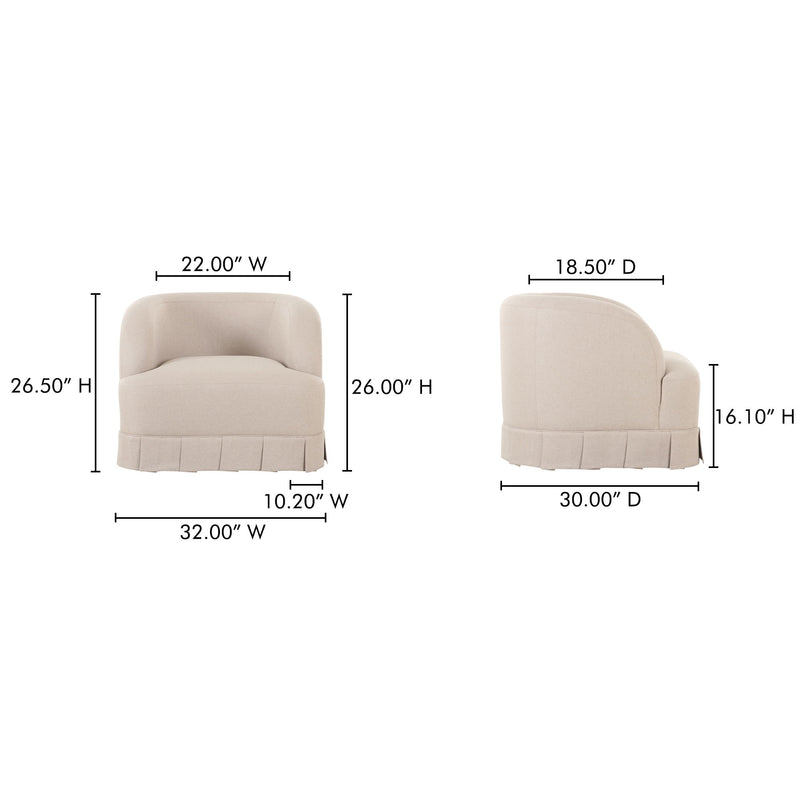 Beige swivel accent chair dimensions diagram: 32"W x 30"D x 26"H