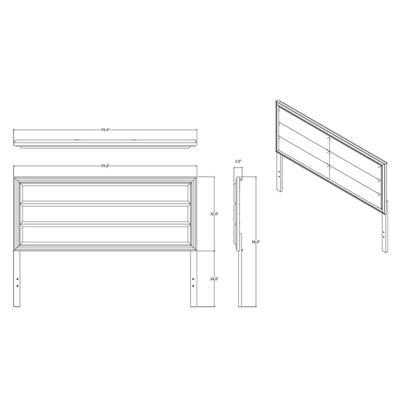 Gray bed frame dimension diagram with headboard and footboard panels