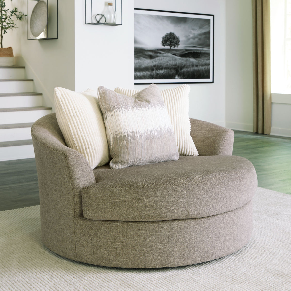 Creswell - Stone - Oversized Swivel Accent Chair