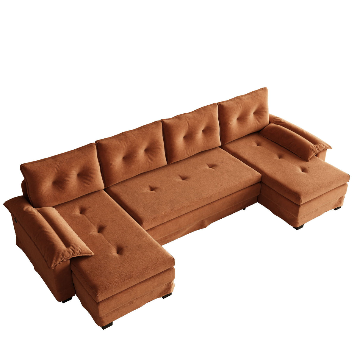 U-Shaped Sleeper Sofa With Pull Out Bed, Removable Armrests & USB Ports For Living Room