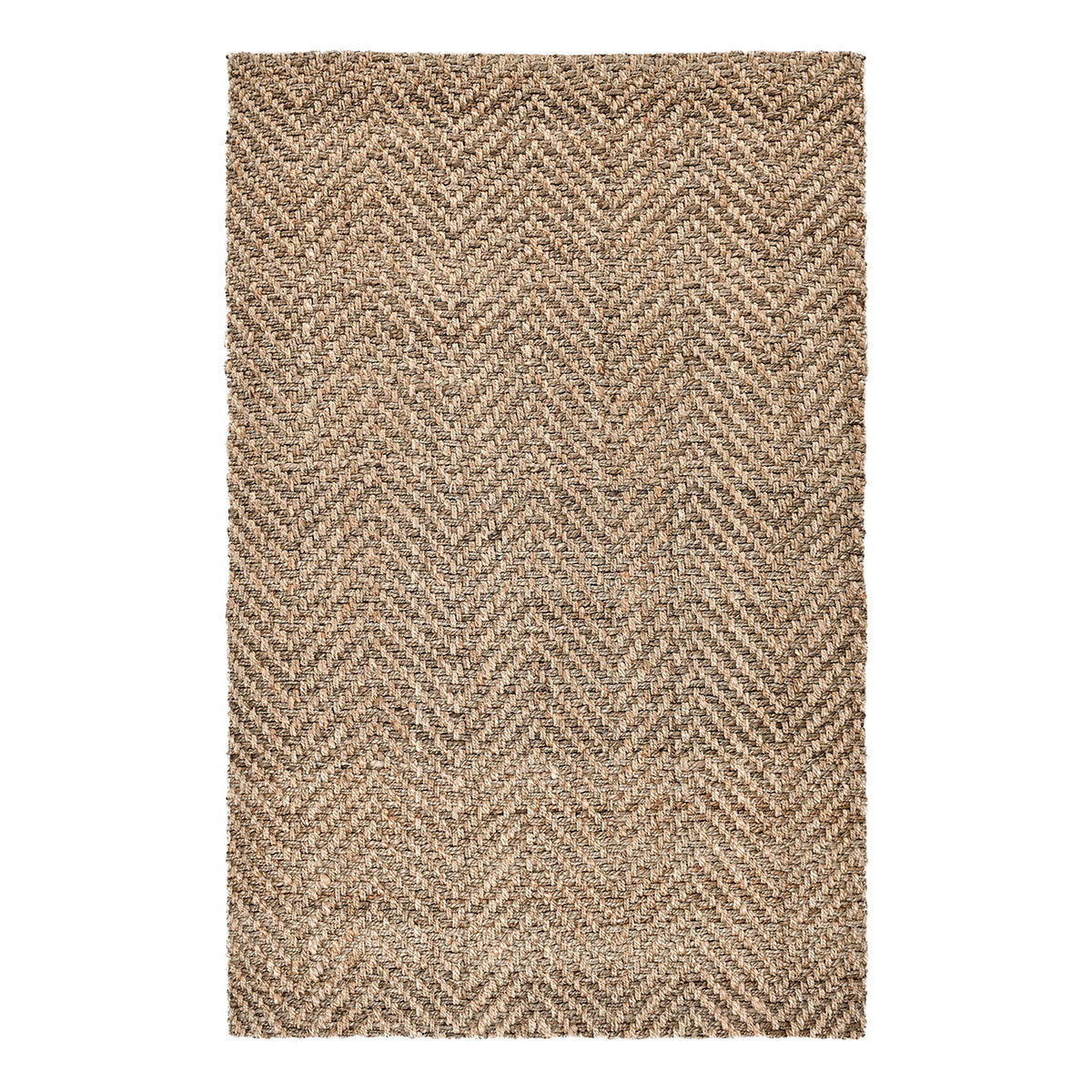Jute herringbone rug in warm brown with dense woven chevron texture.