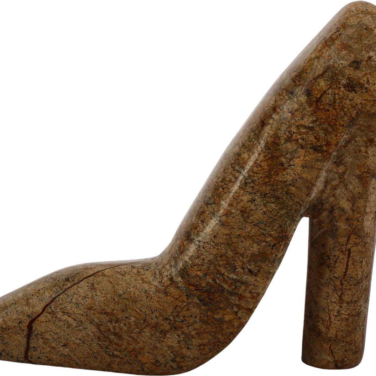 Amber and brown marbled marble high-heel shoe tabletop object with tall block heel