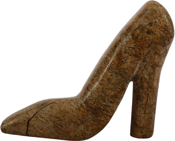 Amber and brown marbled marble high-heel shoe tabletop object with tall block heel