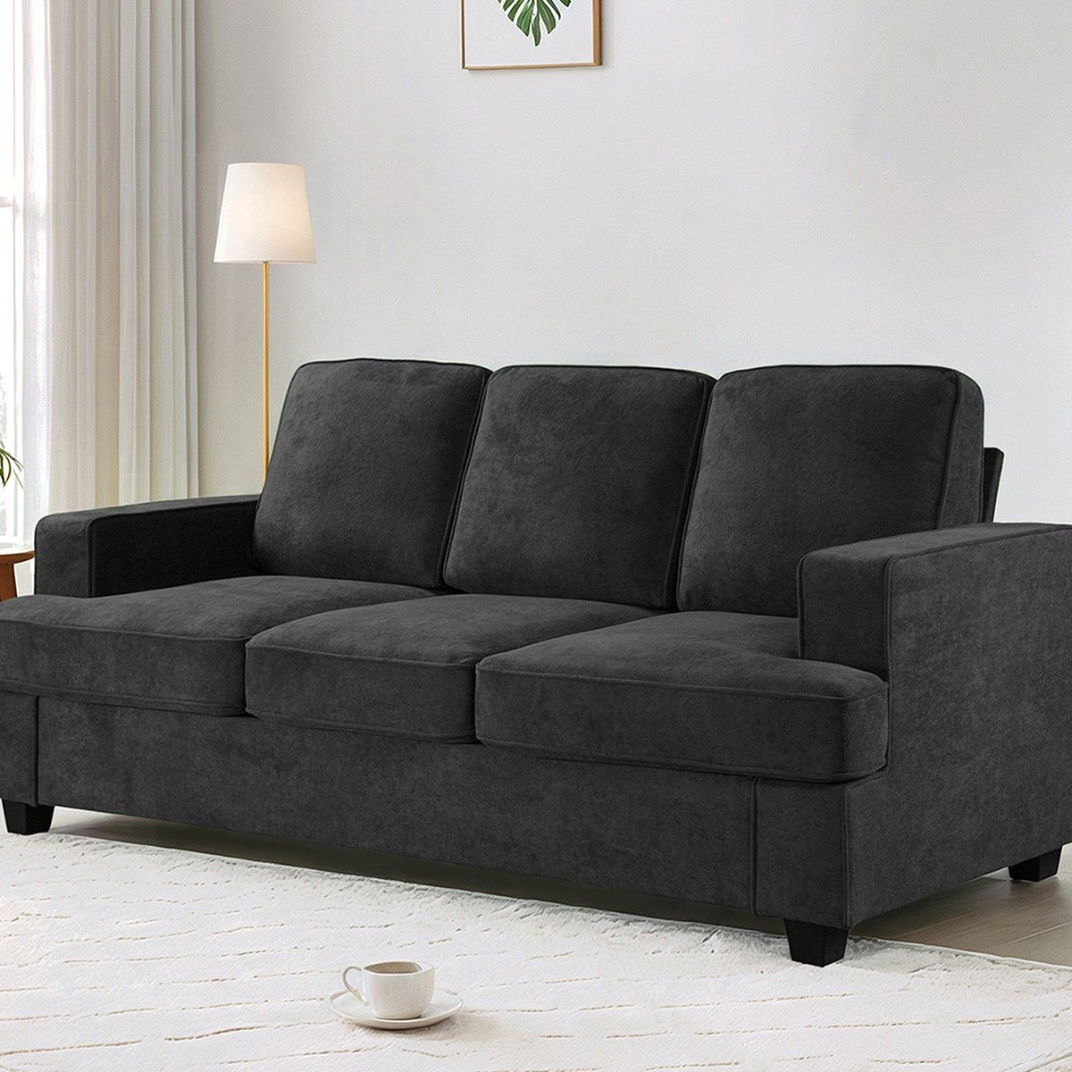Modern Sofa, Comfortable 3 Seater Couch With Deep Seating, Loose Back Cushions, Wide Arms