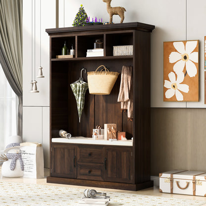 Hall Tree with Bench Hidden Storage Brown