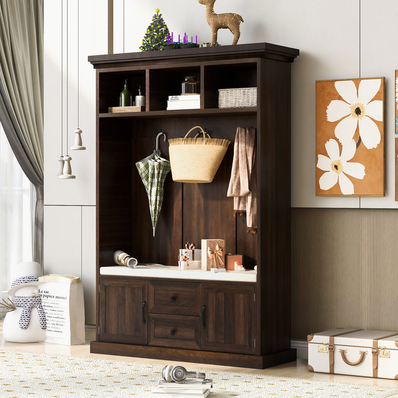 Hall Tree with Bench Hidden Storage Brown