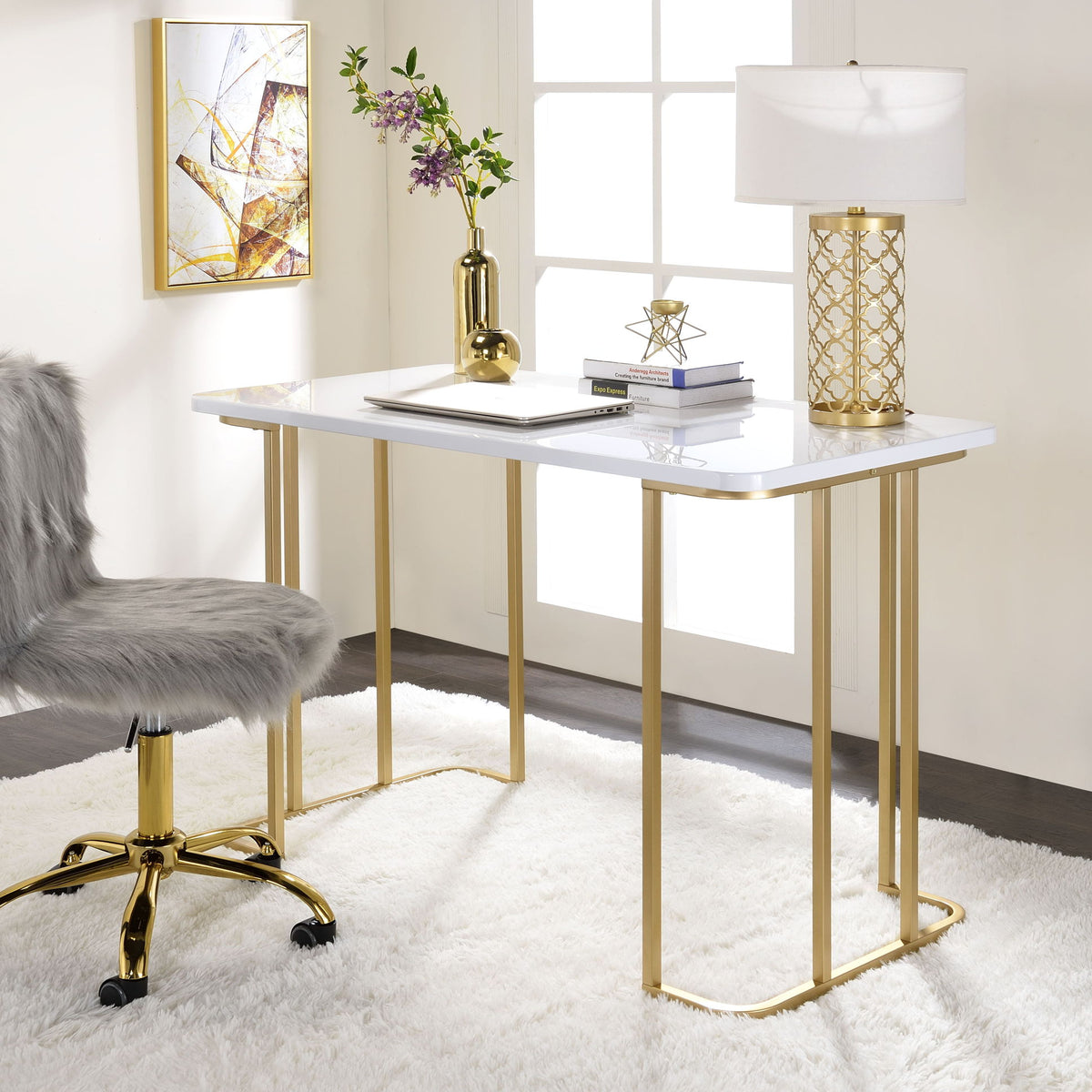Estie - Writing Desk - White / Gold