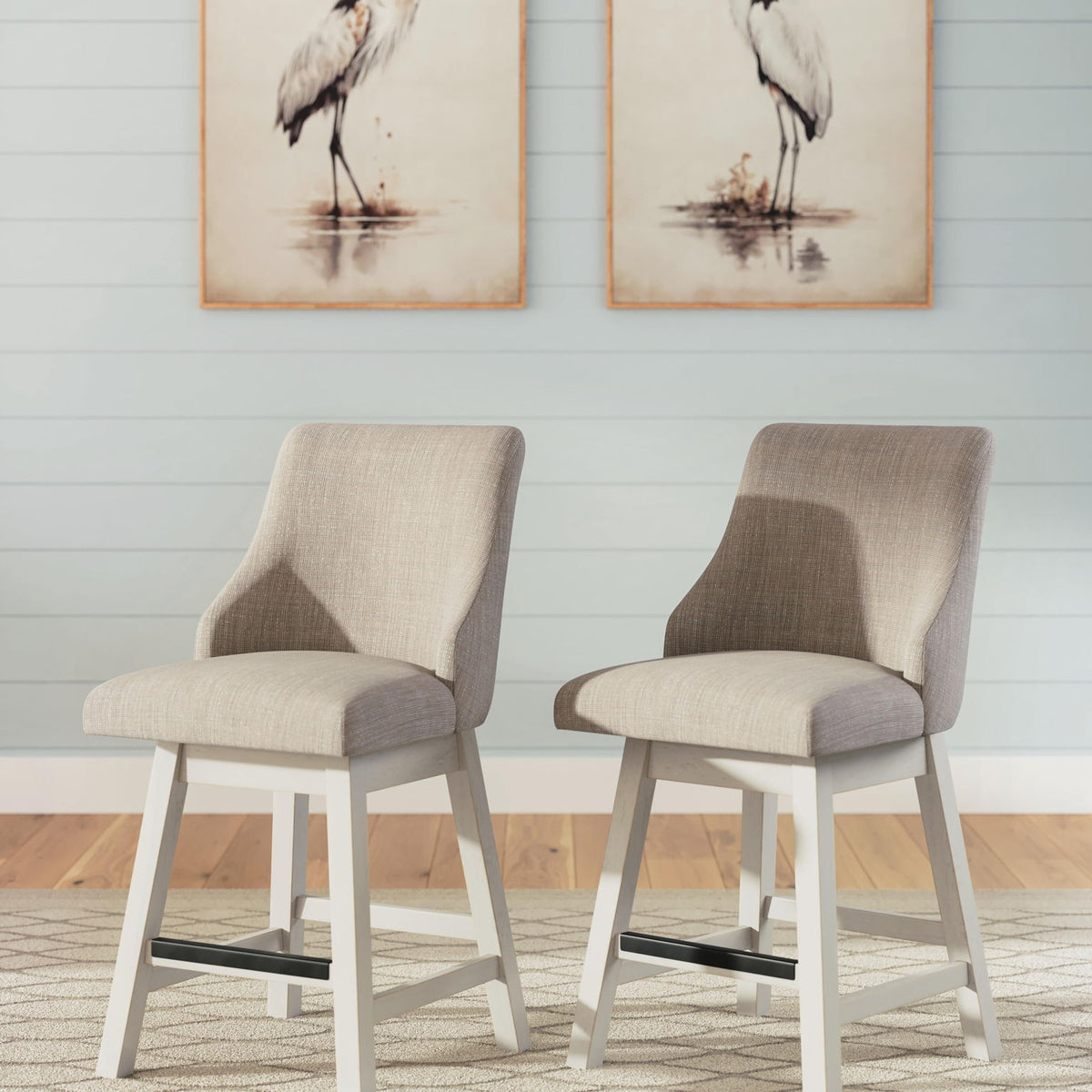 Robbinsdale - Upholstered Swivel Curved Back Barstool (Set of 2) - Antique White
