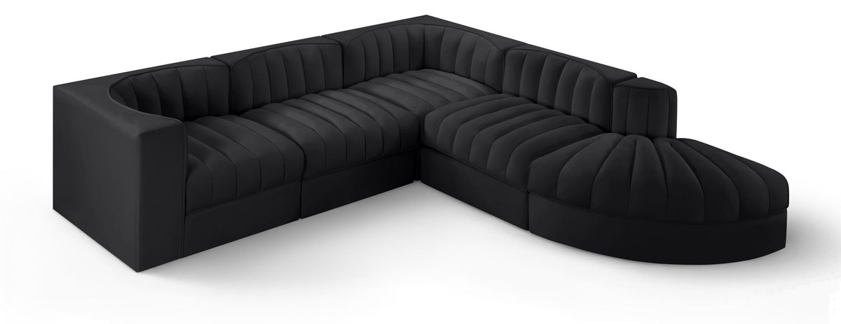 Rummi - Velvet Performance Fabric Upholstered 5 Piece Modular Sectional