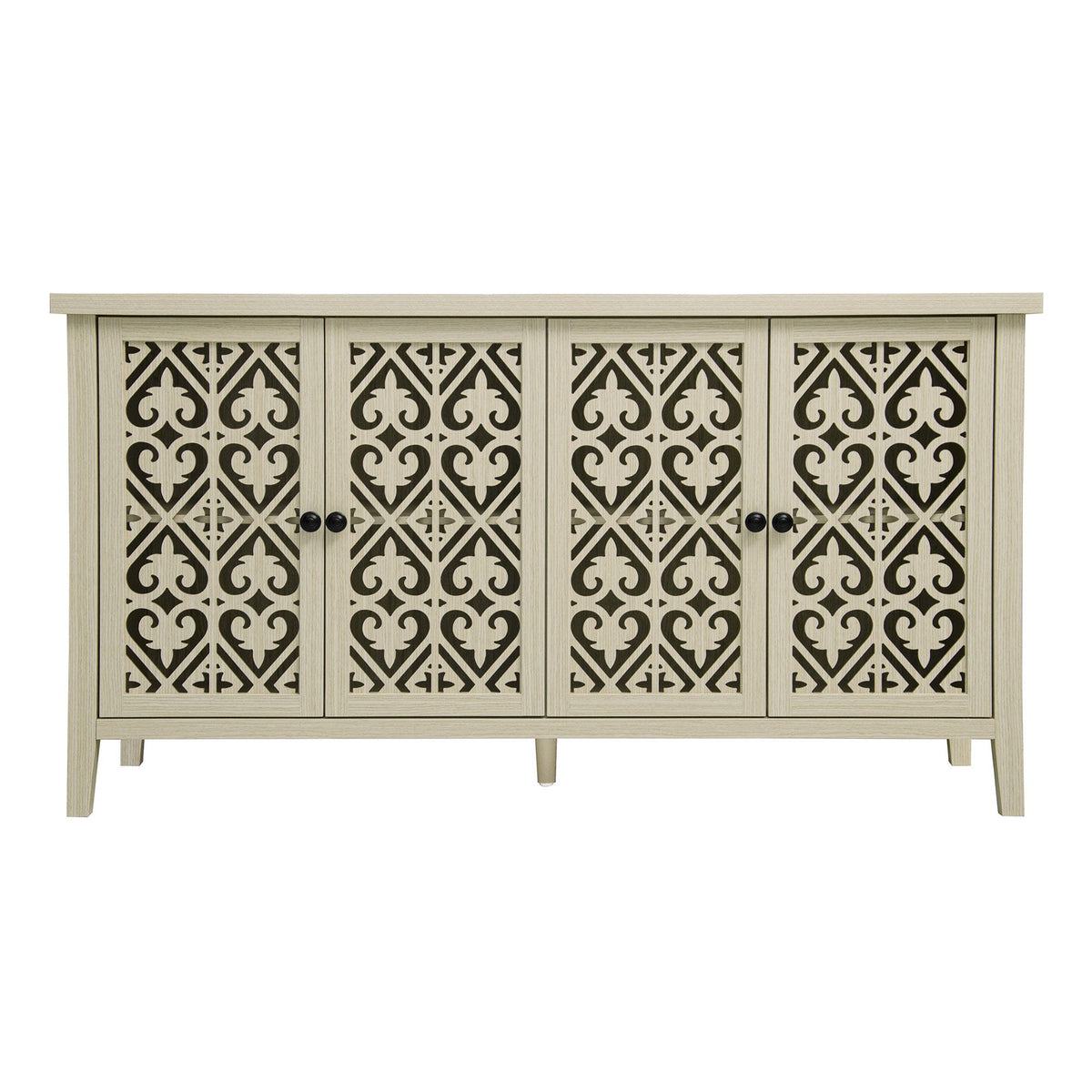 Hollowed Out Cabinet With 4 Doors, American Furniture, Suitable For Bedroom, Living Room, Study - Natural