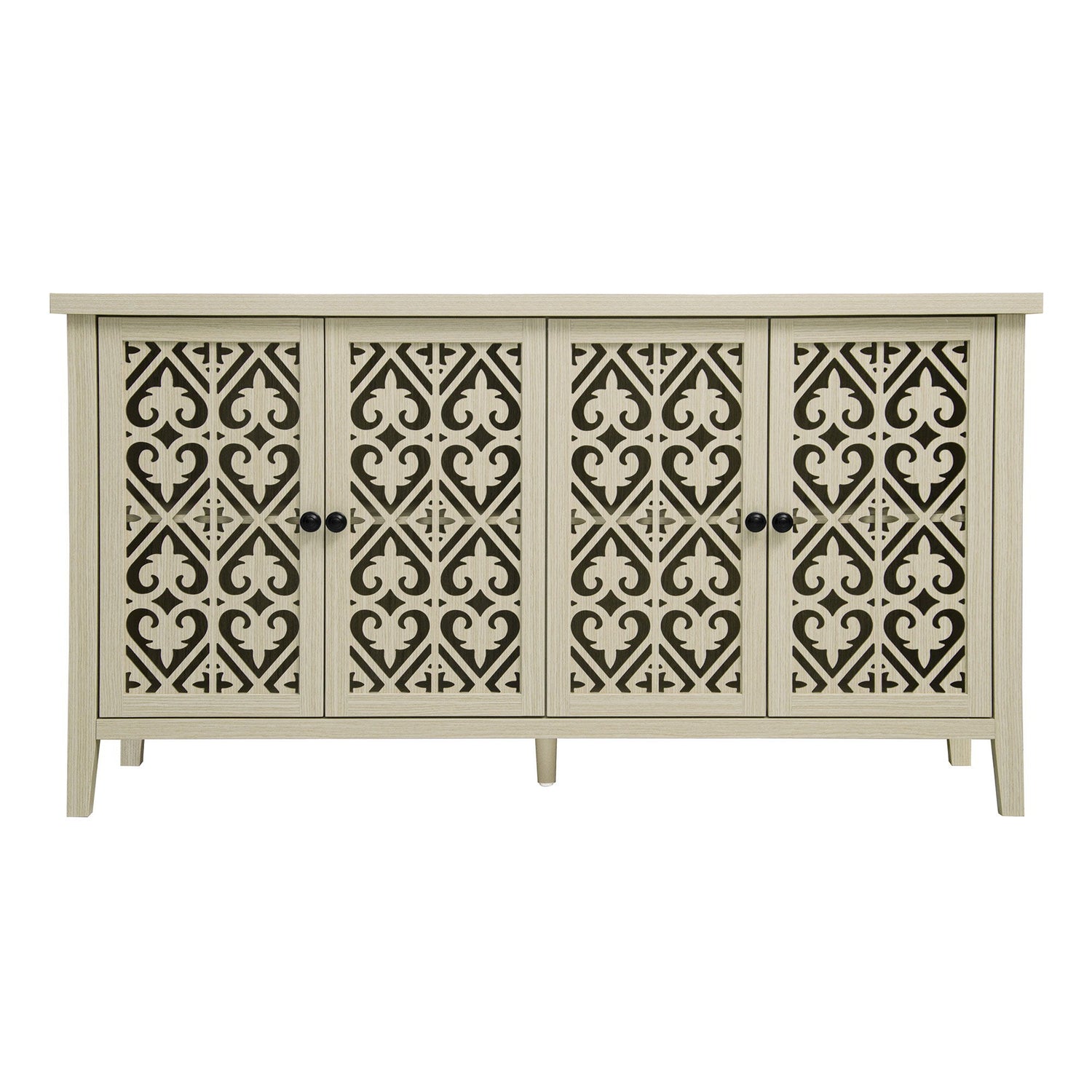 Hollowed Out Cabinet With 4 Doors, American Furniture, Suitable For Bedroom, Living Room, Study - Natural