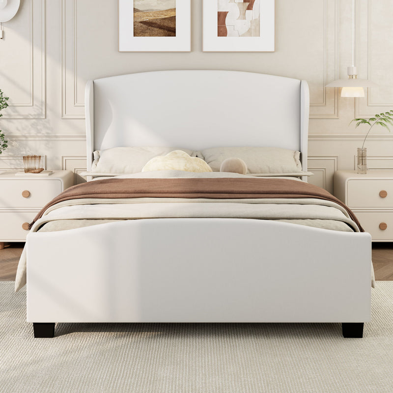 High Headboard Wingback Linen Upholstered Bed