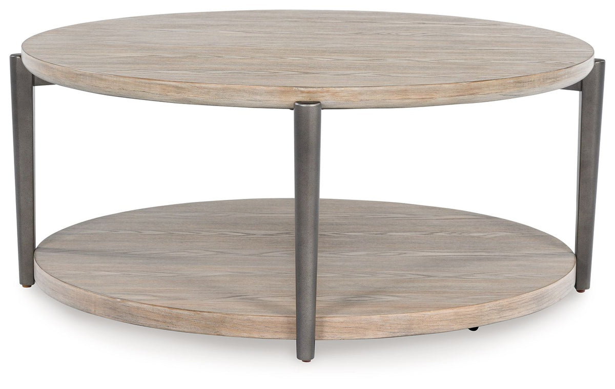 Dyonton - Round Cocktail Table - Light Grayish Brown