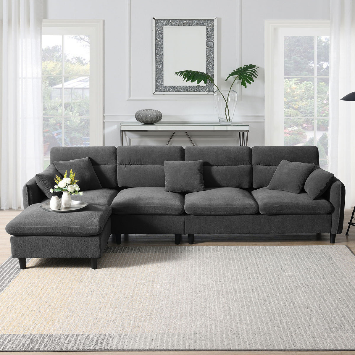 Modern Convertible Sectional Sofa L Shaped Reversible Couch Set With Free Pillows 5 Seat Cloud With Ottoman