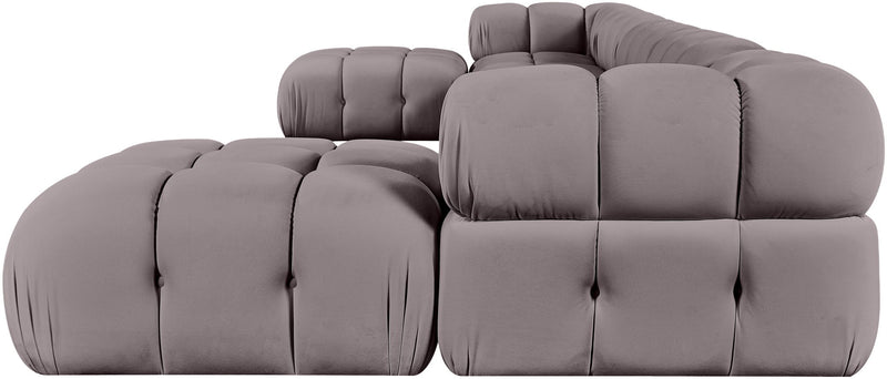 7-piece modular sectional sofa in light gray with tufted seat and ottoman modules
