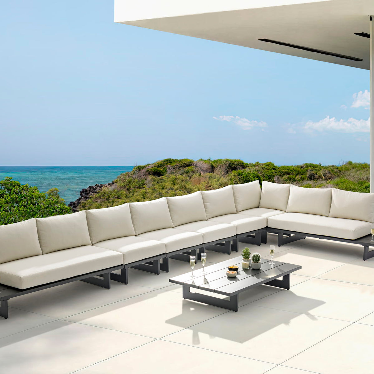 Maldives - 7 Piece Water Resistant Outdoor Patio Modular Sectional With Gray Base