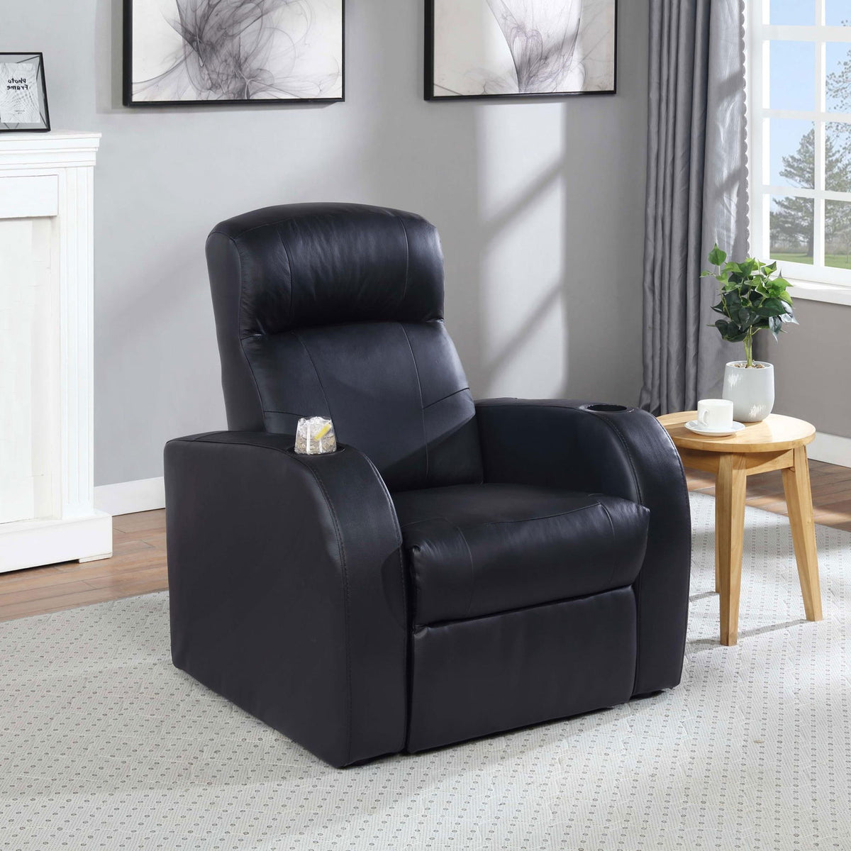 Cyrus Upholstered Track Arm Recliner Black