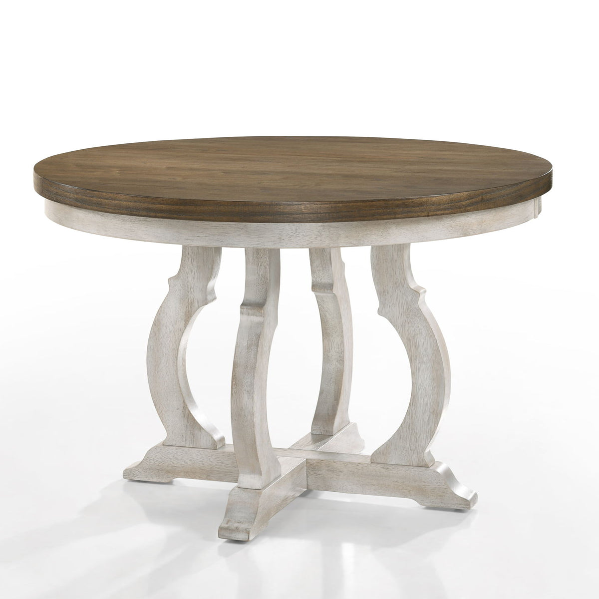 Havanna - 5 Piece Wide Round Dining Table With Off White Chairs (Set of 5) - Vintage Walnut
