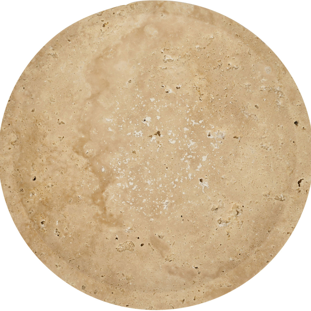 Beige travertine bowl top view with speckled stone texture