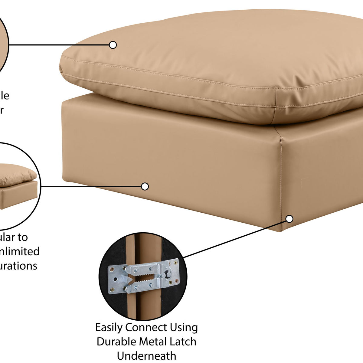 Indulge - Faux Leather Ottoman - Tan