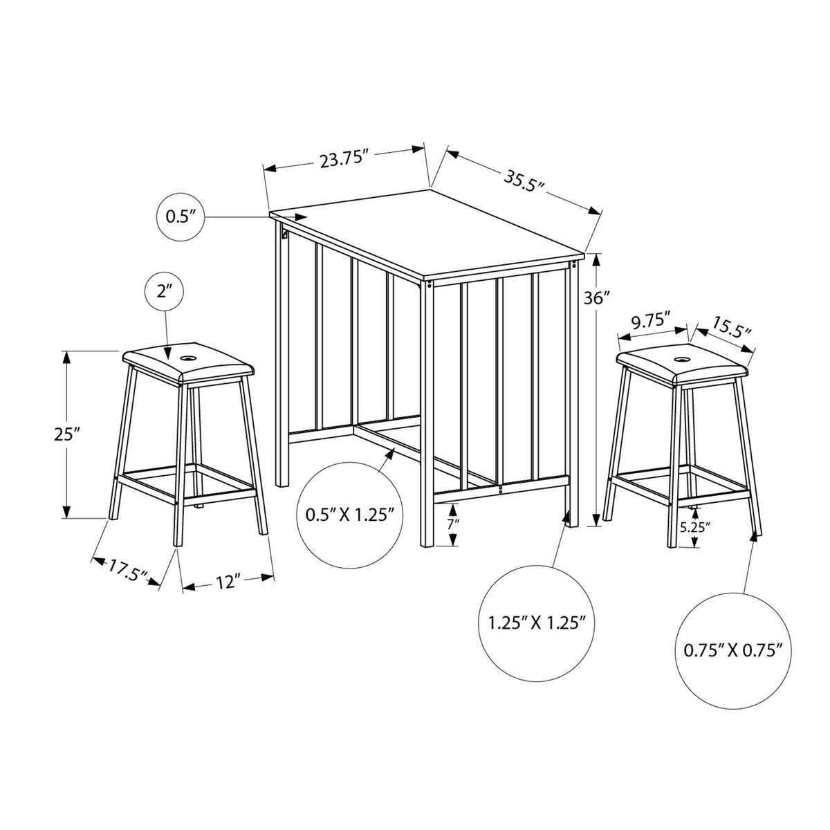 3 Pieces Dining Set, Counter Height, Rectangular, Small, Contemporary & Modern