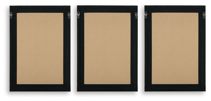 Set of 3 black-framed linen wall art panels, blank interior panels
