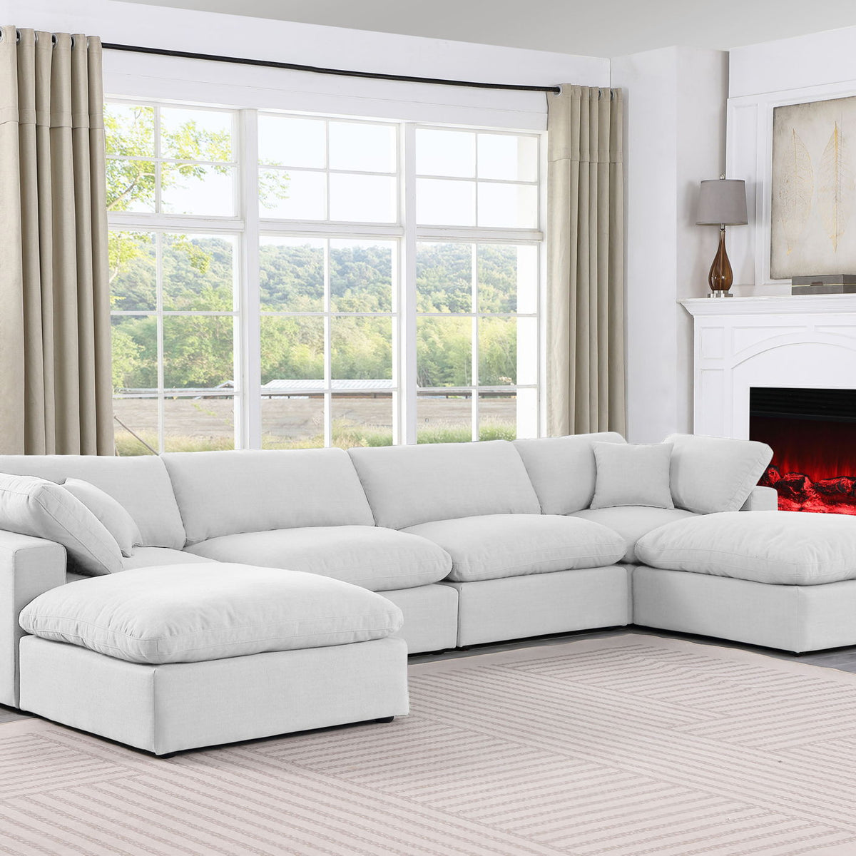Comfy - 6 Piece Linen Modular Double Chaise Sectional